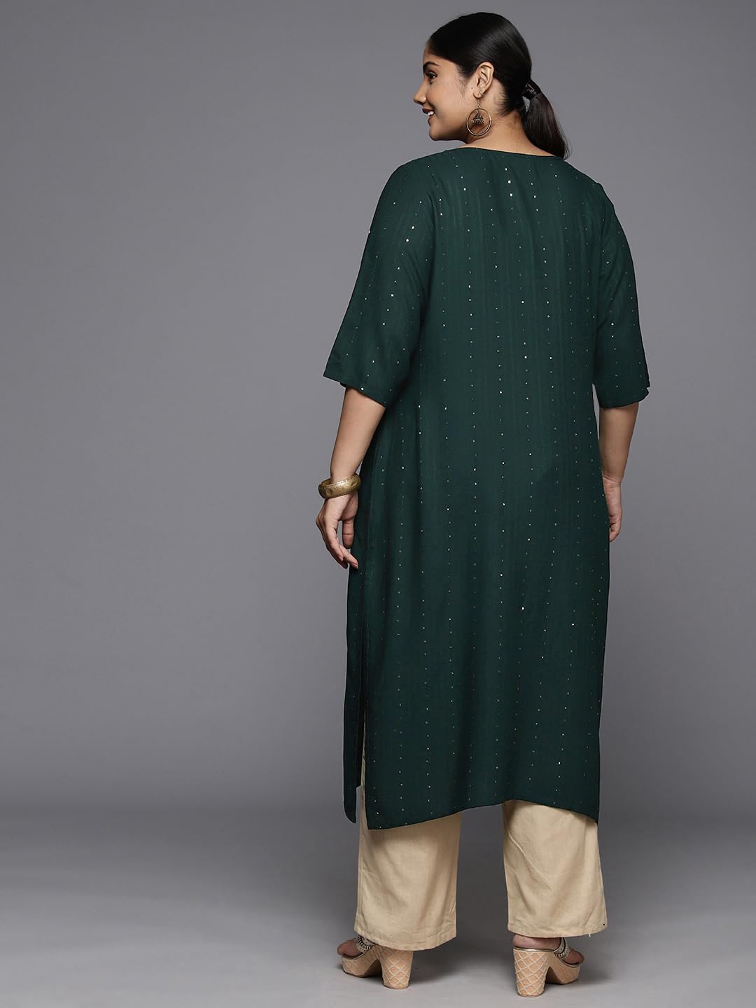 Extra Love By Libas Women'S Rayon Embroidered Straight Kurta (25317_Green)