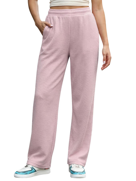 Bewakoof Women Textured Straight Fit Polycotton Track Pant 687665 Pink M