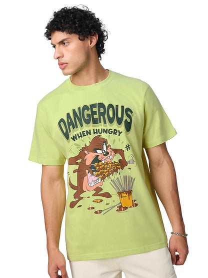 The Souled Store Official Looney Tunes: Hungry Taz Men and Boys Oversize Fit Half Sleeve Graphic Print Green Color T-Shirt (2278