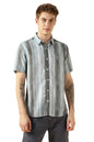 Dennis Lingo MenS Grey Cotton Spread Collar Short Sleeves Printed Shirts