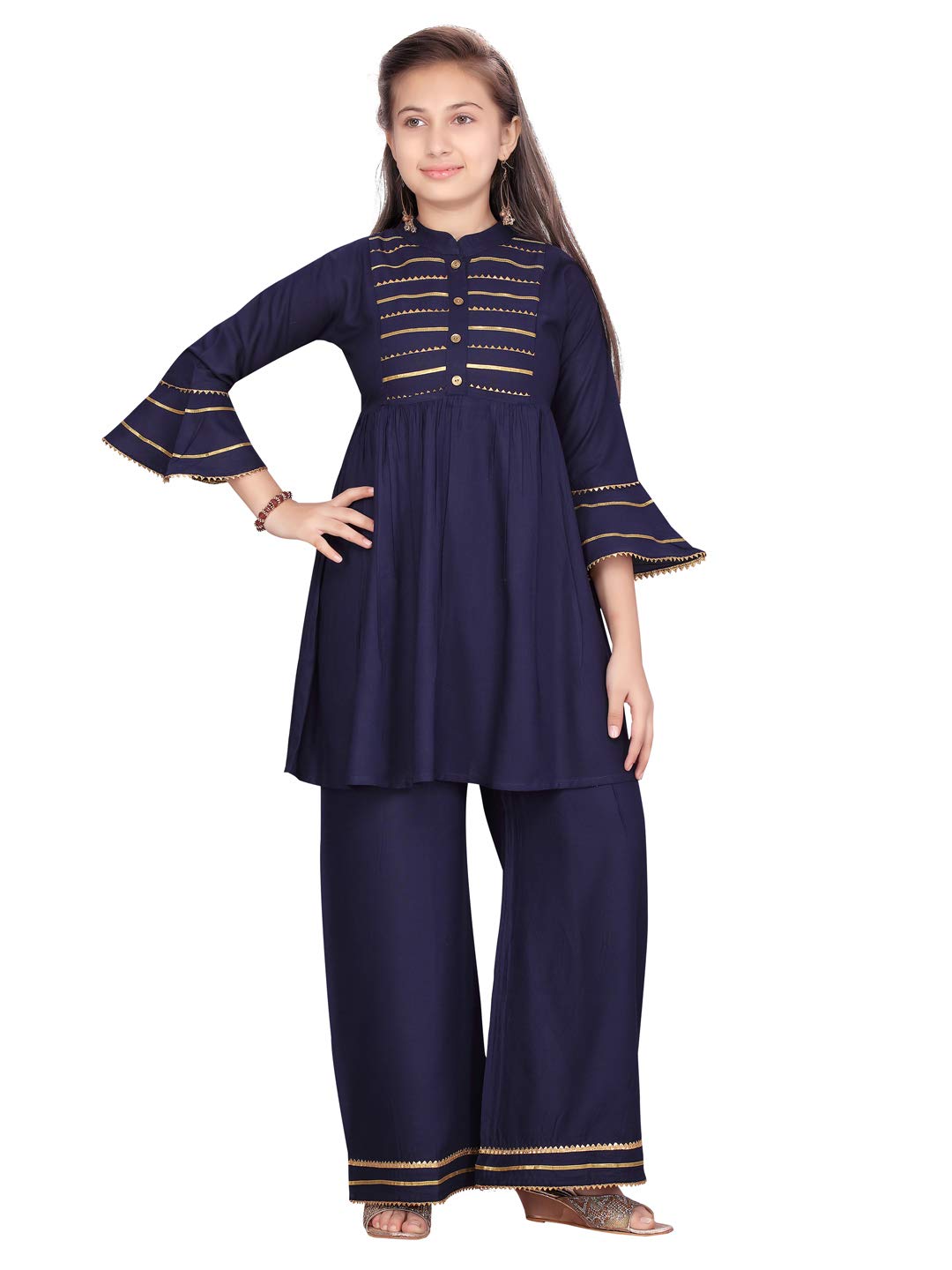 Aarika Girls Black Colour Cotton Kurti Palazzo Set (Nv-Pl-B-3-Black-26)