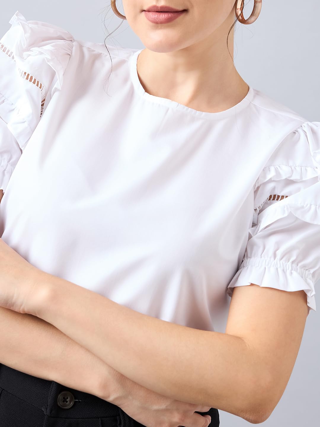 Style Quotient Women Solid White Polycotton Regular Fit Smart Casual Top