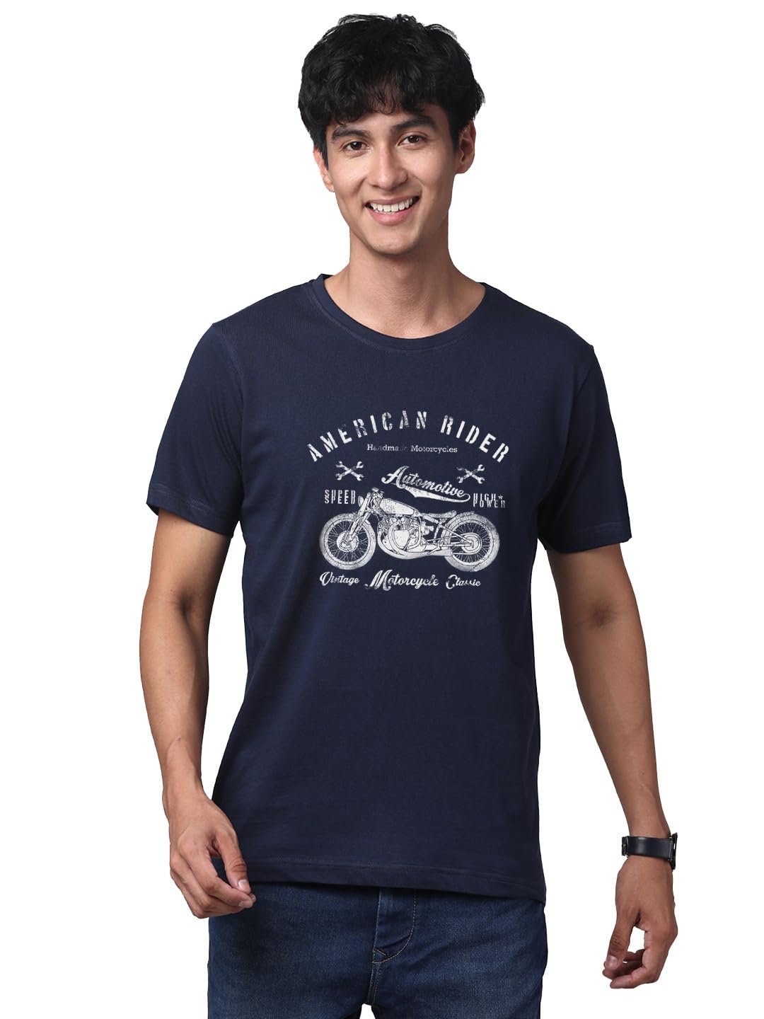 ADRO Men's Regular Fit T-Shirt (RN-M-AME-NB_Navy)