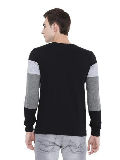ADRO Men's Full Sleeve Cotton Color Block T-Shirts (FR4-4-BST-BL_Black)