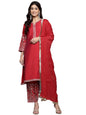 Varanga Women Red Zari Embroidered A-Line Kurta Paired With Tonal Salwar And Dupatta