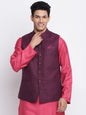 Fabindia Men Silk Woven Nehru Jacket Purple_XS