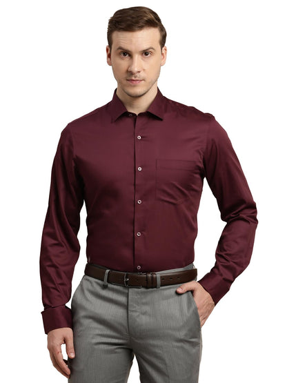 Turtle Men 100% Cotton Slim Fit Maroon Solid Formal Shirt