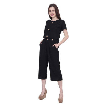 POPWINGS Casual Black Rayon Culottes with top for Women, Jumpsuit