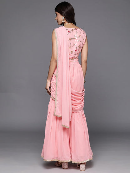 Libas WomenS Pure Georgette Saree (34732_Pink)