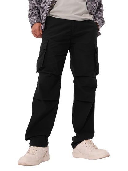 The Souled Store Solids: Ink Black Men and Boys Buttoned Cotton Straight Fit Parachute Pants