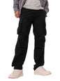 The Souled Store Solids: Ink Black Men and Boys Buttoned Cotton Straight Fit Parachute Pants