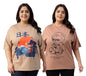 Juneberry 100% Pure Cotton Oversized Loose Baggy Fit Drop Shoulder Graphic Printed Plus Size T-Shirt Combo For Women (Pack Of 2)