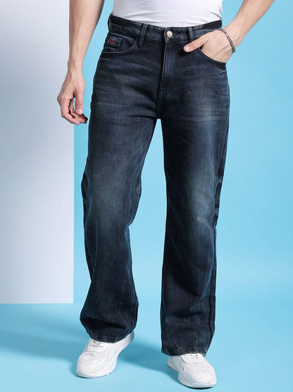The Indian Garage Co Men Baggy Solid Mid-Rise Stretchable Jeans Blue