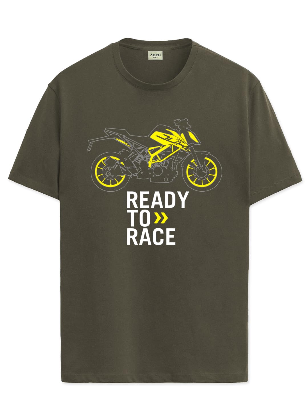 ADRO Men's Biker Design Printed 100% Cotton T-Shirt - Regular Fit, Printed T-Shirts for Men (RN24-KTM-OL_Olive)