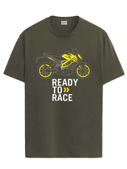 ADRO Men's Biker Design Printed 100% Cotton T-Shirt - Regular Fit, Printed T-Shirts for Men (RN24-KTM-OL_Olive)