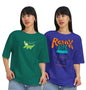 Juneberry Pack Of 2, 100% Pure Cotton, Round Neck, Oversized, Loose, Baggy Fit, Drop Shoulder, Graphic Printed, Half Sleeve T-Sh