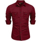 Rebelify MenS Cotton Blend Shirt With Pockets Full Sleeves Collared Neck Solid Pattern Botton Down Closure Relaxed Fit And Stan