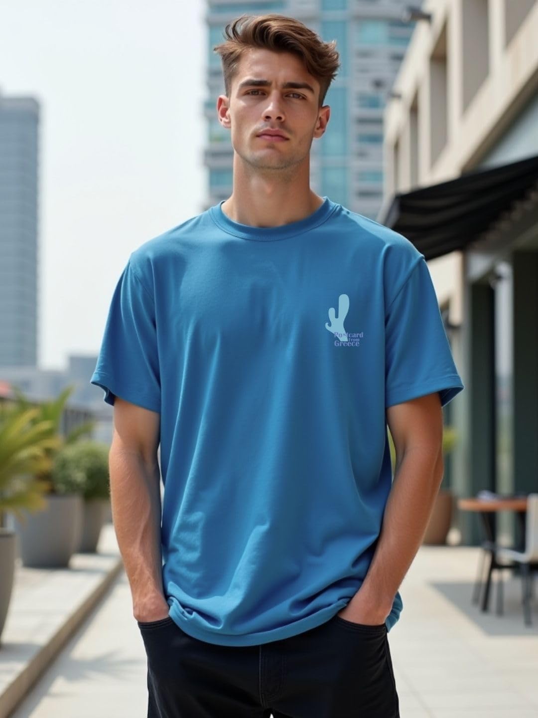 Nobero MenS Graphic Print Oversized Fit T-Shirt (1M-Twrt-C1092_Marine_4