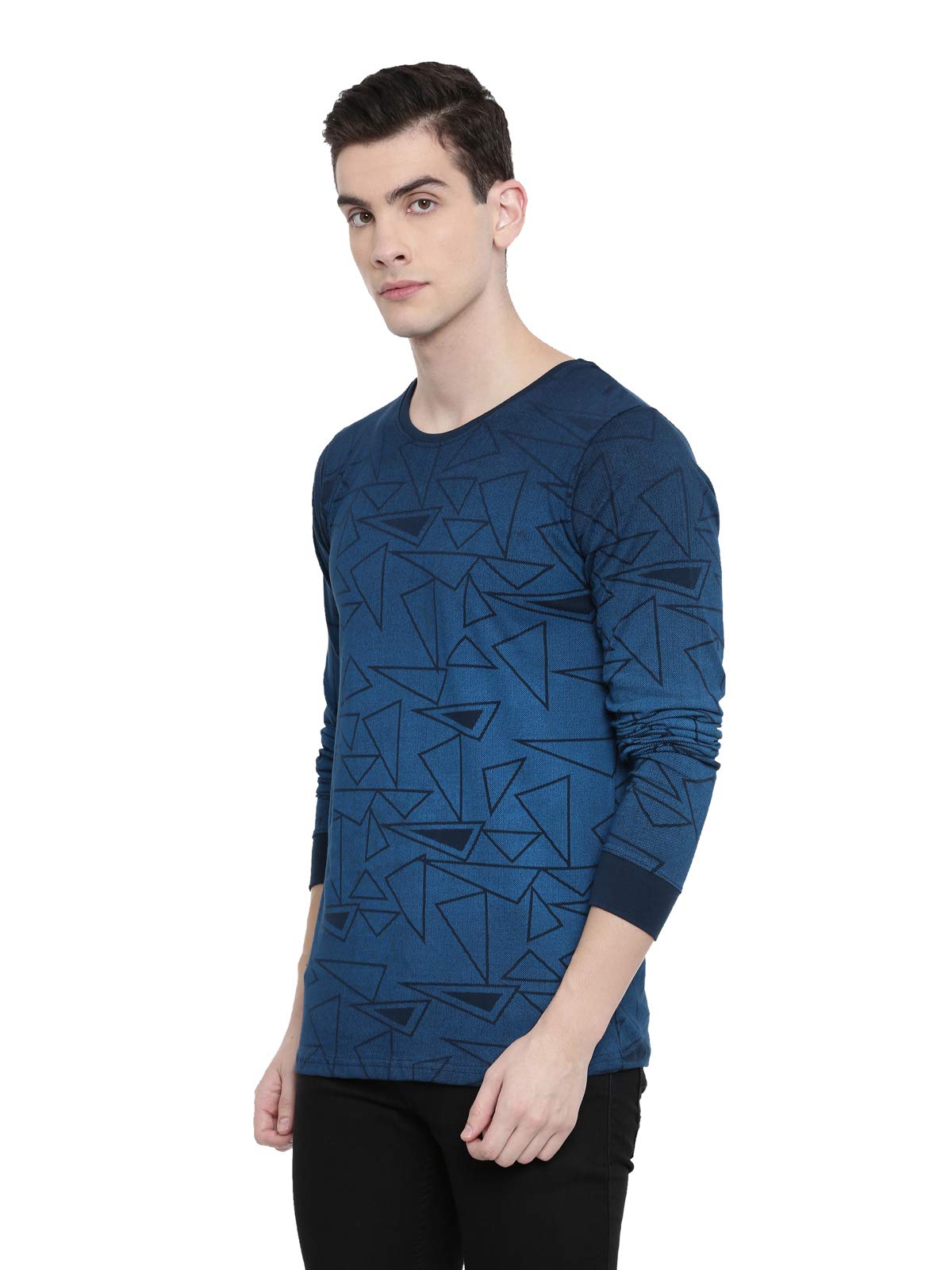 ADRO Men's Full Sleeve Cotton Printed T-Shirts (FR5-5-PRI-NB_Navy)