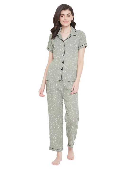 Clovia Womens Crepe Animal Print Pajama Set Pack of 2 (LS0385P11XL_Green_XL)