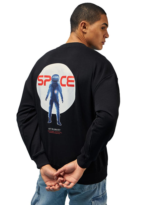 Bewakoof Official NASA Mens Graphic Printed Oversized Sweatshirt_608332_Black_M