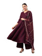 Stylum Womens Wine Solid Italian Crush Anarkali Kurta Pant Dupatta Set