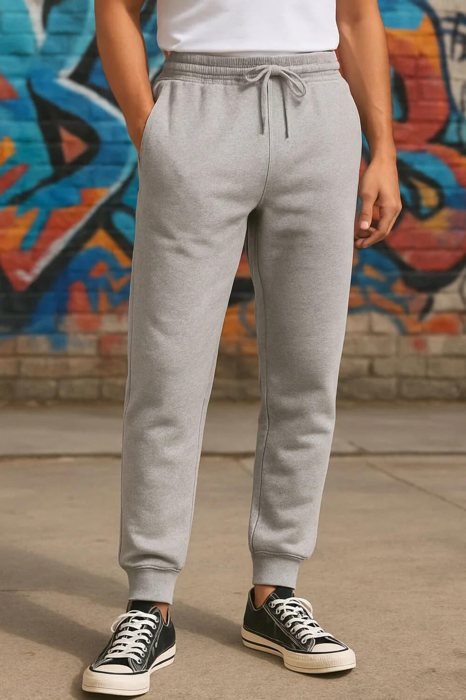 Nobero MenS Regular Sweatpants (1M-Bwjg-R0136_Black | Grey Melange