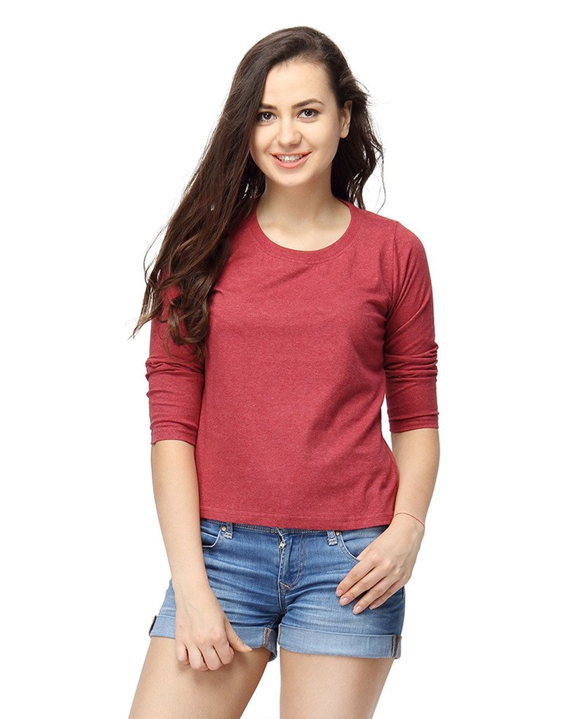 Campus Sutra Womens Solid Red Crew Neck Long Sleeve Regular Fit Top for Casual Wear | Structured Top Crafted with Comfort Fit a