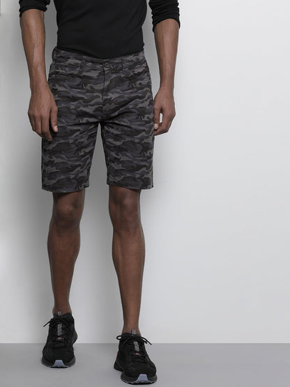 The Indian Garage Co Men Slim Fit Solid Mid-Rise Chino Shorts Grey Camo