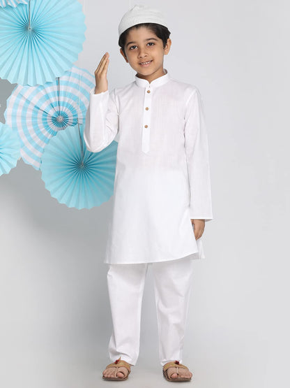 Vastramay Boys Pure Cotton White Kurta And Pyjama Set With Muslim Cap  Soft & Comfortable Festive