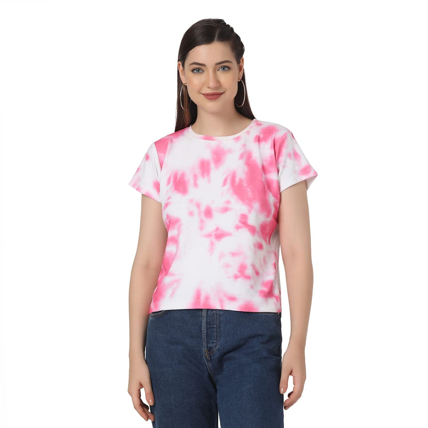 Greciilooks Womens Lycra Regular Fit Jeans Tops (Pink, X-Large)