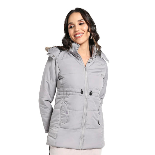 Campus Sutra Womens Car Coat (CBAWW23_CSWAWJK0646GR_Light Grey