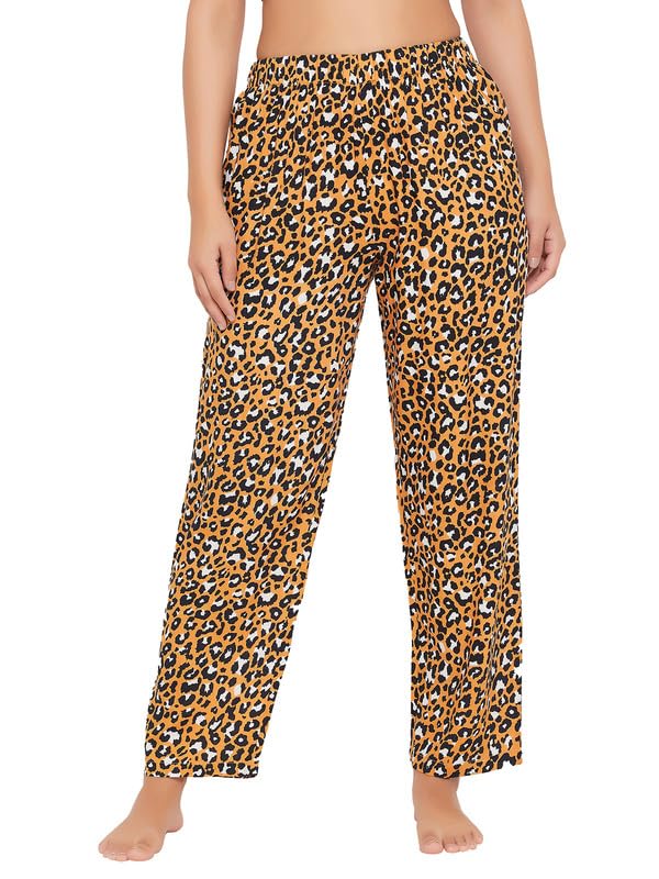 Clovia Womens Animal Print Pyjama with Pocket (LB0179E07_Yellow_XXL)