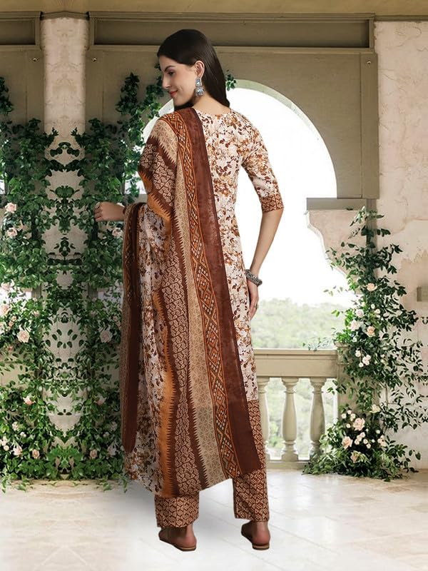 Pinkmint Women Kurta Set Cotton Straight Kurti & Pant With Duppatta Set (Pack of 1)
