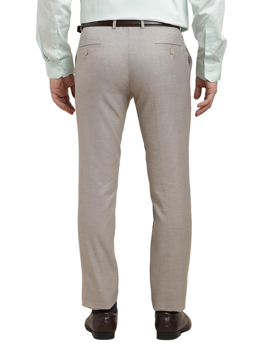 Turtle Men Pv Linen Grey Dobby Printed Slim Fit Formal Trouser