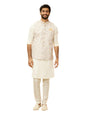Manyavar Mens Cream Blended Cotton Self Design Jackets
