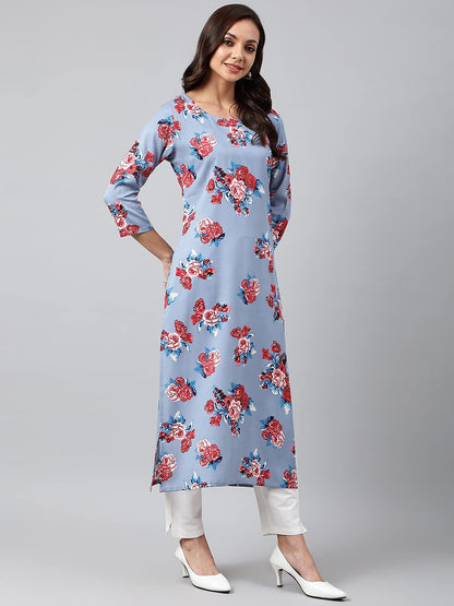 GoSriKi Women's Crepe Straight Printed Kurta (Sanju-GO)