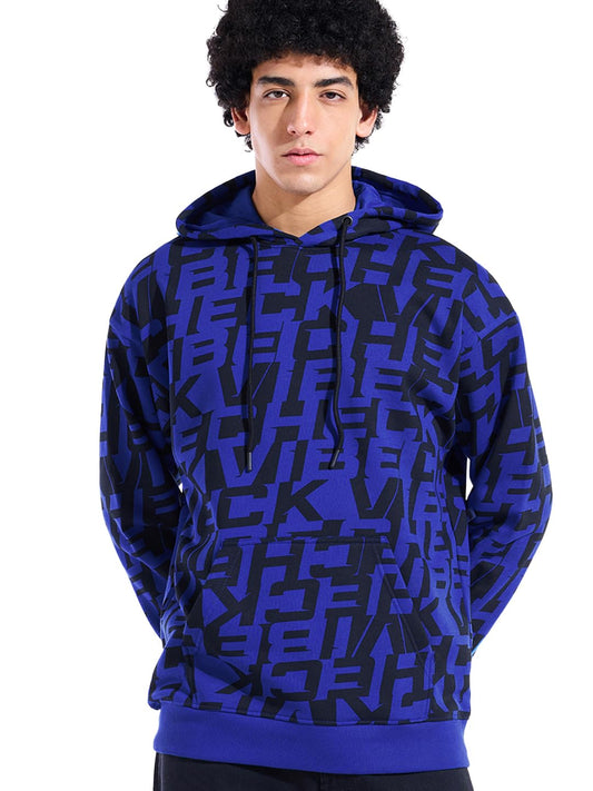 Bewakoof Heavy Duty 1.0 Mens Graphic Printed Oversized Fit Full Sleeve Hooded Fleece Blend Hoodies_644603_Blue_XL