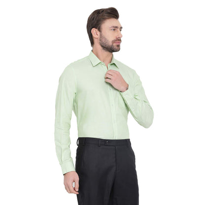 Turtle Men Cotton Light Green Solid Slim Fit Shirts