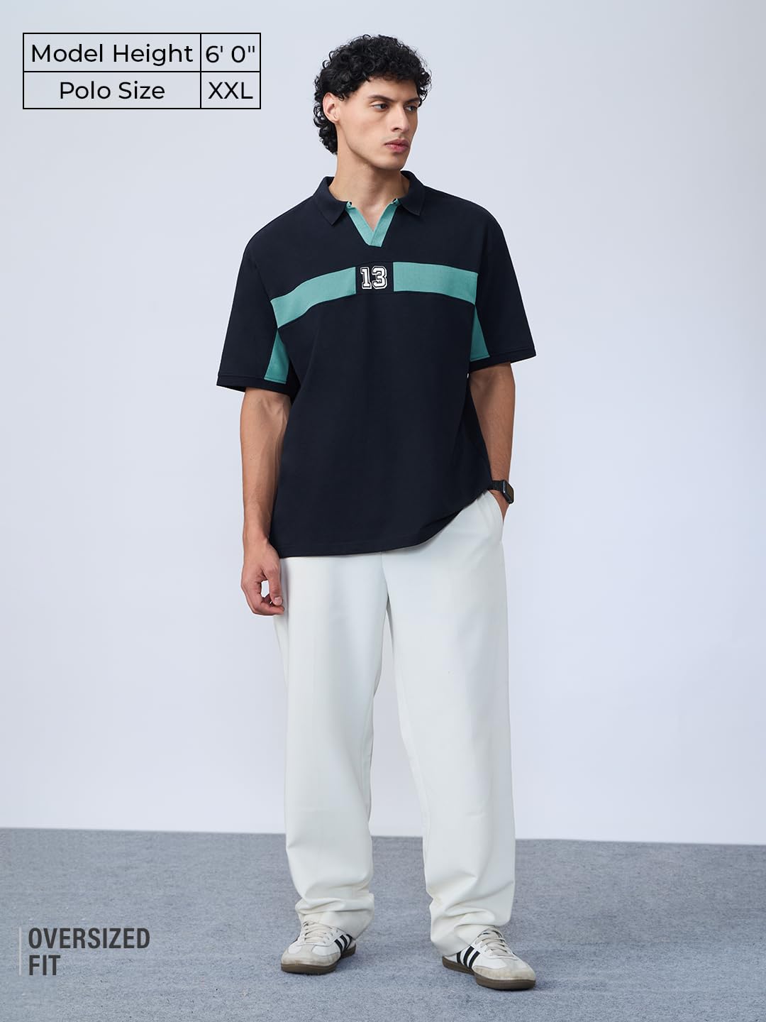 The Souled Store Colourblock: Arctic Men and Boys Short Sleeves Collared Neck Blue Cotton Oversized Polos