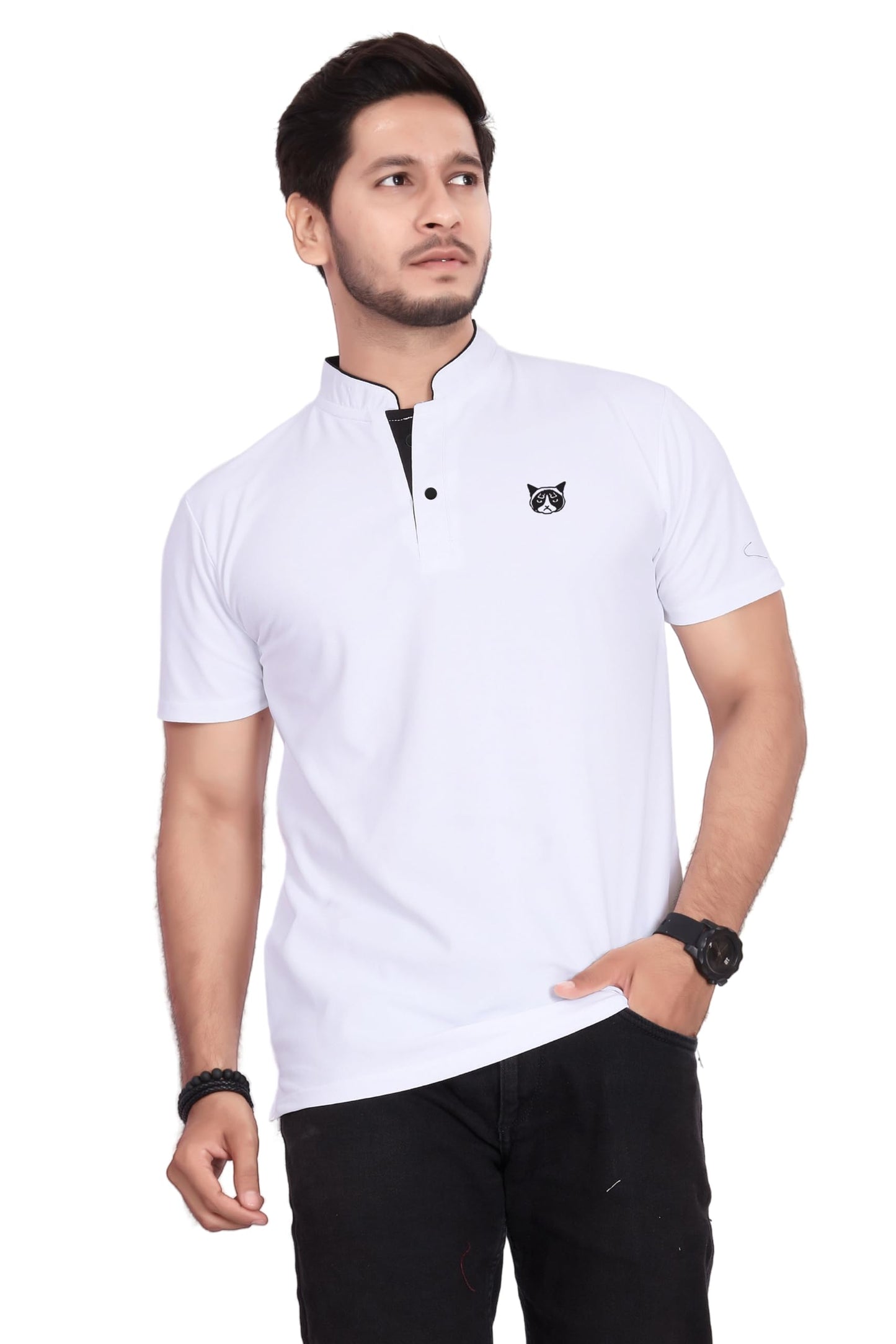 Baghadbillo MenS And BoyS Polyster T-Shirt With Mandarin Collared Neck Half Sleeves Closuer Button And Regular Fit | Polo T Sh