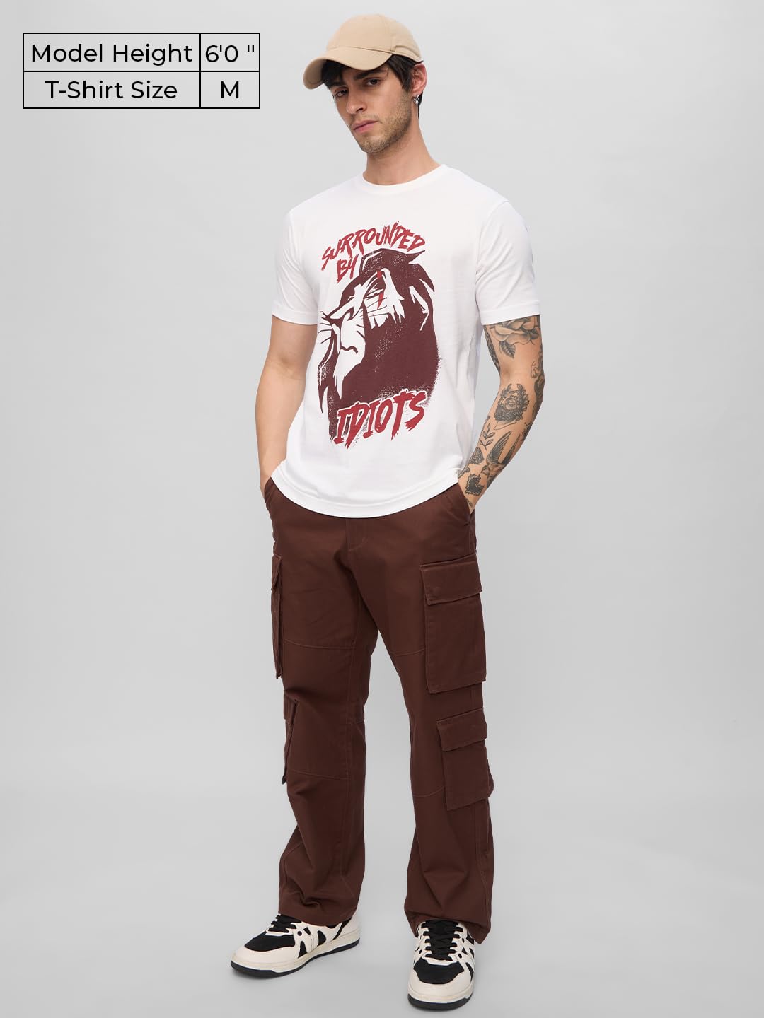 The Souled Store The Lion King: Scar Men and Boys Short Sleeves Round Neck White Graphic Printed Regular Fit Cotton T-Shirts