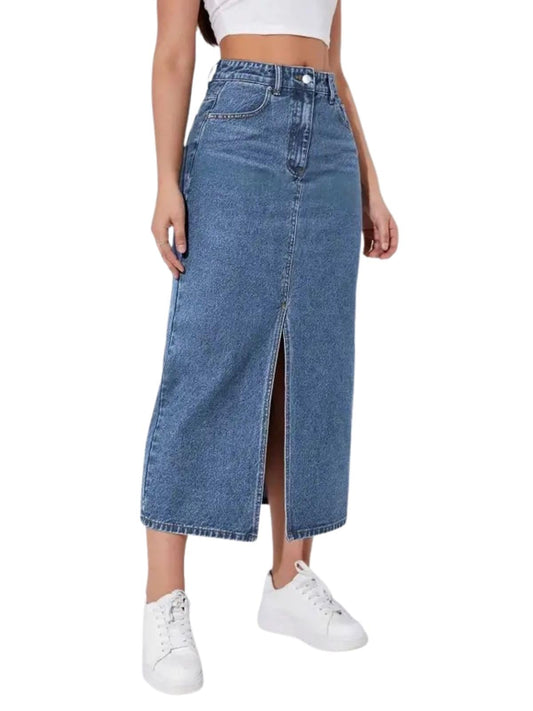 Greciilooks Denim Cotton Long Skirt For Women