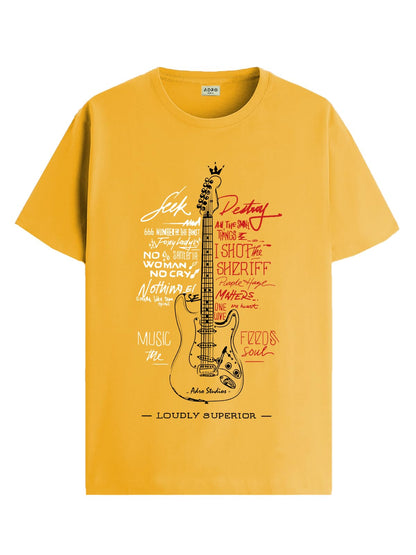 ADRO Guitar Design Printed T-Shirt for Men - 100% Cotton, Regular Fit, Soft Breathable Fabric | RN23-M-GTR-MU