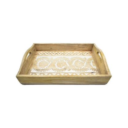 Hand Carved Wooden Breakfast Tray with Handle | Kitchen Dining Serve-Ware Accessories | 15 x 10 | 2047