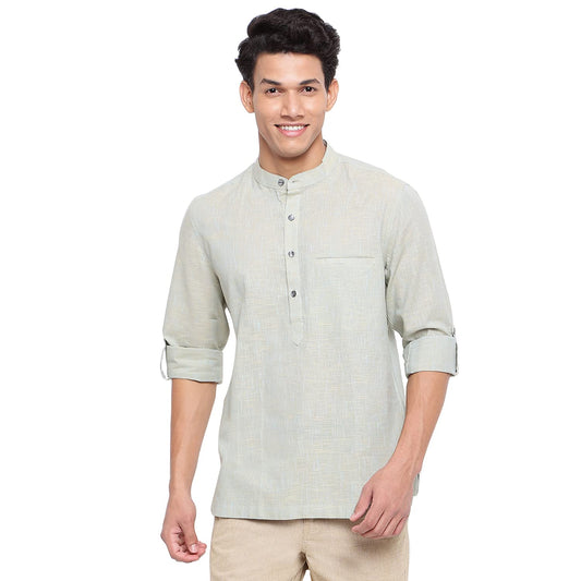 Fabindia Men Chinese Collar Kurta Shirt Cotton_Green