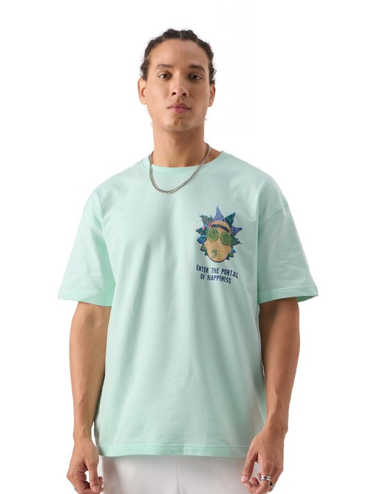 The Souled Store Official Rick and Morty: Portal to Happiness Mens Oversized fit Half Sleeve Graphic Printed Cotton Blue Color T