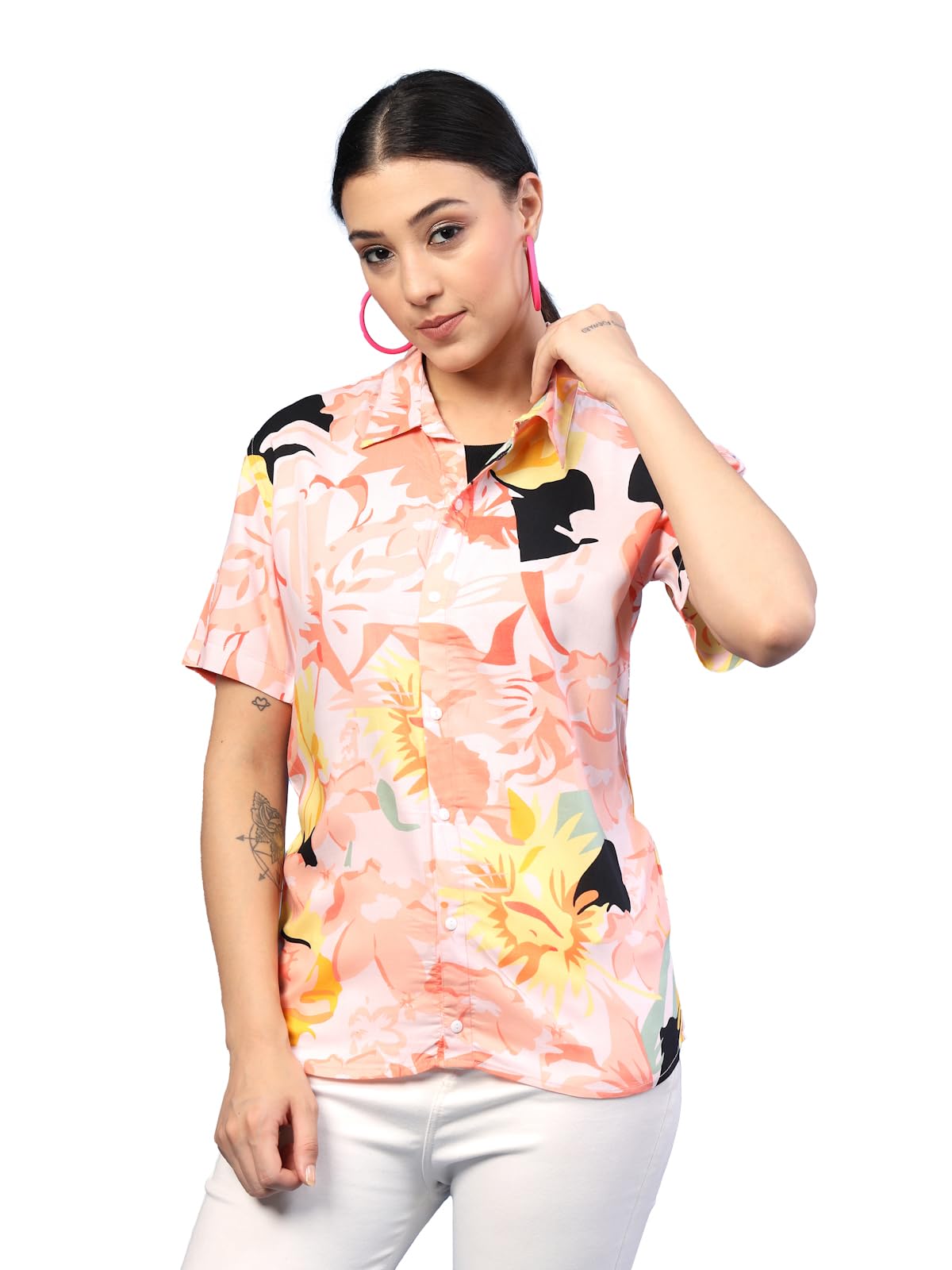 Rigo Rayon Printed Shirts for Women | Half Sleeves Hawaiian Shirts for Women | Summer Shirts Shirt for Women | Slim Fit, Casual