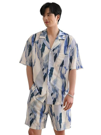 Greciilooks Men Rayon Casual Regular Fit Co-Ord Set (Blue, X-Large)