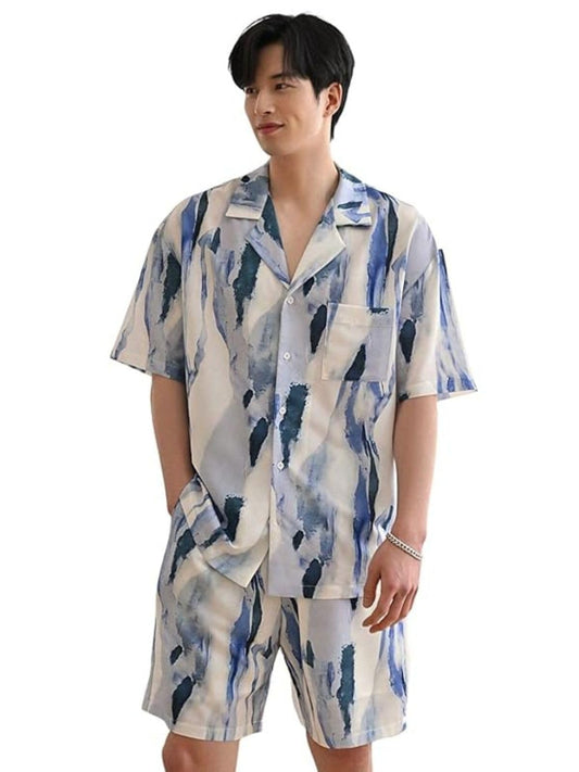 Greciilooks Men Rayon Casual Regular Fit Co-Ord Set (Blue, X-Large)